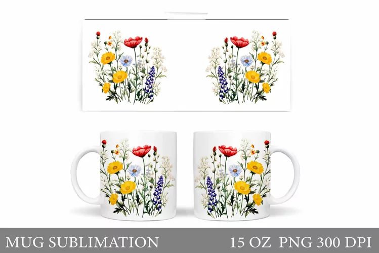 Flowers Mug Sublimation. Wildflowers Mug Design