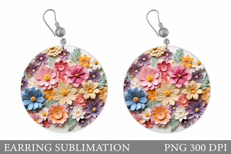 3D Flowers Earring Design. Flowers Earring Sublimation