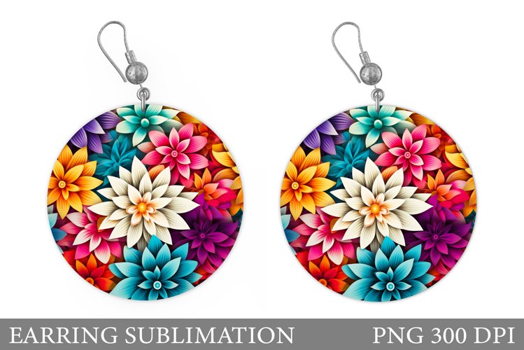 Flowers Earring Sublimation. Flowers Round Earring example image 1