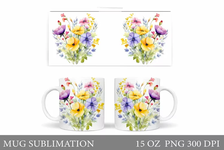 Flowers Mug Sublimation. Wildflowers Mug Design