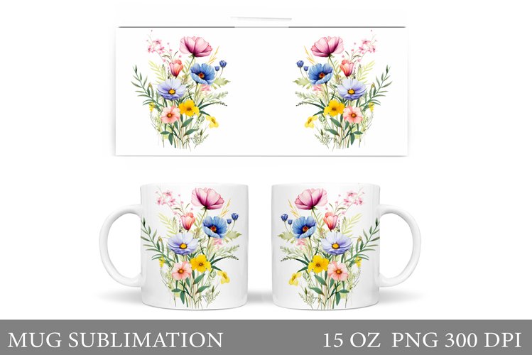 Wildflowers Mug Sublimation. Flowers Mug Wrap Design example image 1