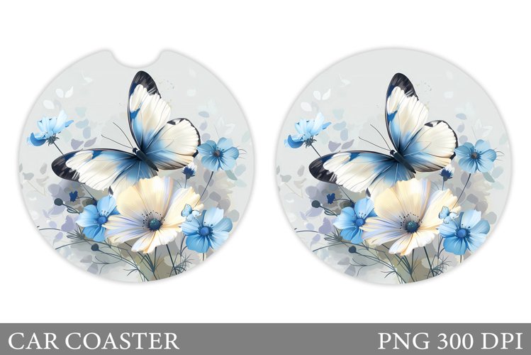 Butterfly Car Coaster Design. Flowers Coaster Sublimation