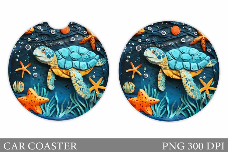 3D Turtle Car Coaster Design. Turtle Car Coaster Sublimation