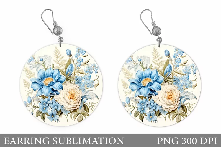 Flowers Earring Design. Vintage Flowers Round Earring