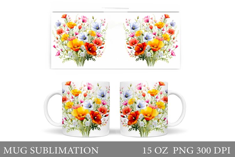 Flowers Mug Sublimation. Flowers Mug Wrap Design example image 1