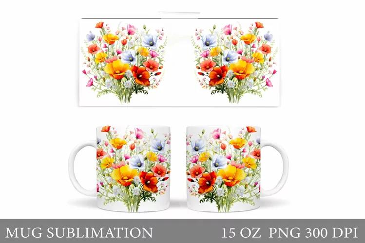 Flowers Mug Sublimation. Flowers Mug Wrap Design