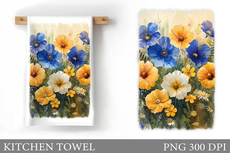 Flowers Kitchen Towel. Summer Kitchen Towel Sublimation example image 1