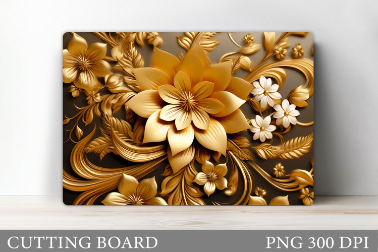 3D Flowers Cutting Board Design. Gold Flowers Cutting Boad example image 1