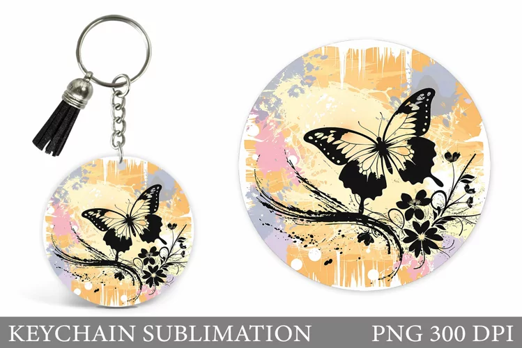 Butterfly Keychain Sublimation. Round Keychain Butterfly