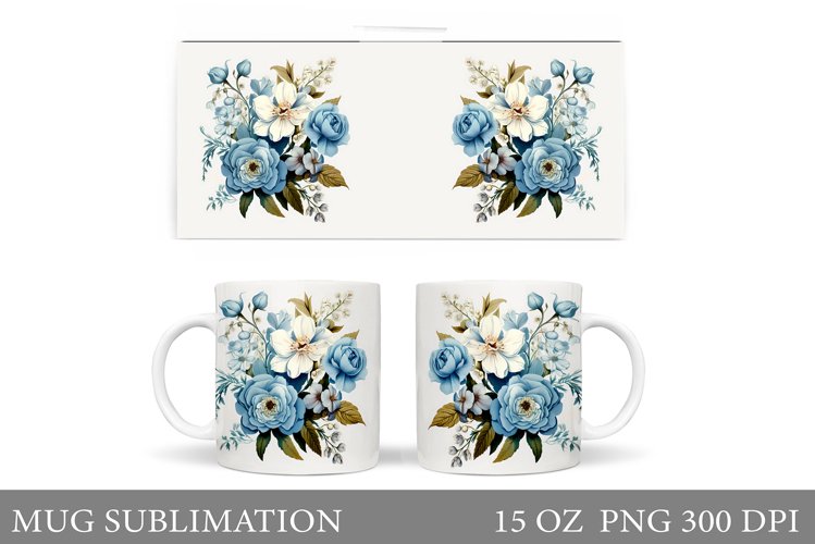 Flowers Mug Wrap Design. Vintage Flowers Mug Sublimation example image 1