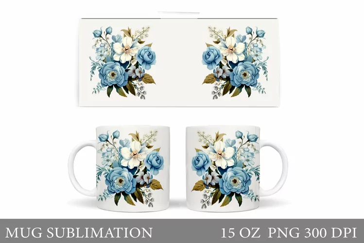 Flowers Mug Wrap Design. Vintage Flowers Mug Sublimation
