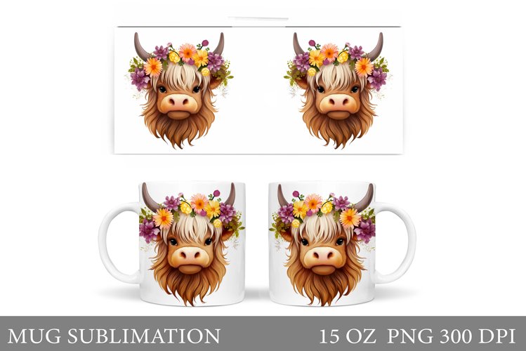 Cow Mug Wrap Sublimation. Flowers Mug Wrap Design
