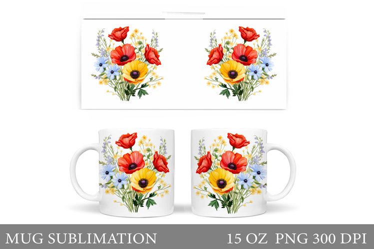 Flowers Mug Sublimation. Wildflowers Mug Design