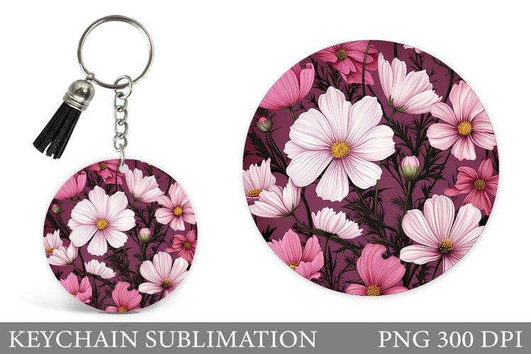 Flowers Keychain Sublimation. Round Keychain Flowers Design example image 1
