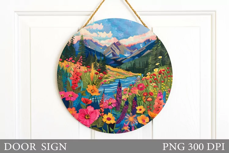 Flowers Door Sign Sublimation. Widflowers Door Sign Design