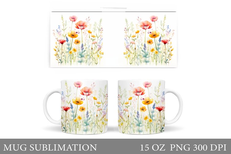 Flowers Mug Sublimation. Wildflowers Mug Wrap Design