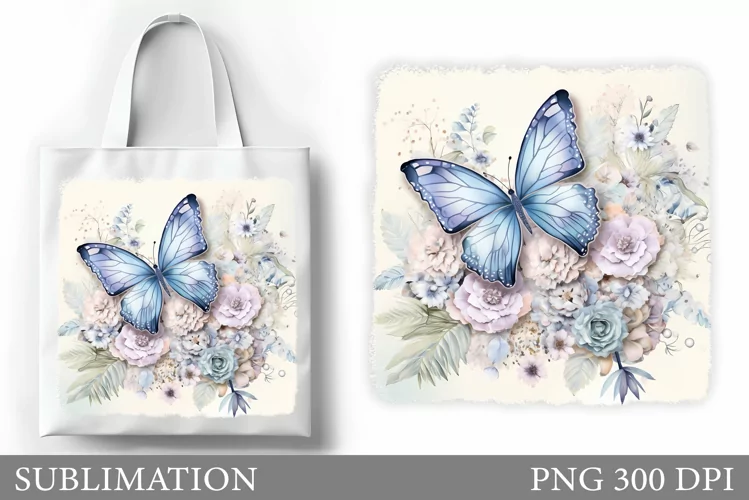 Butterfly Tote Bag Sublimation. Flowers Sublimation
