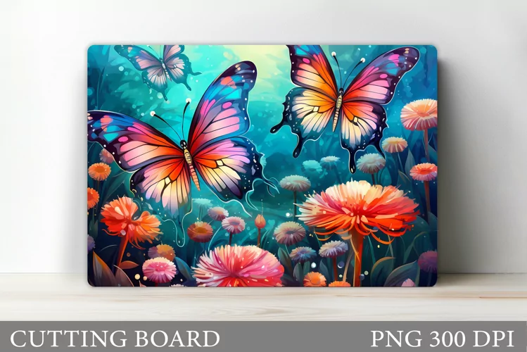 Butterflies Cutting Board. Flowers Kitchen Cutting Board
