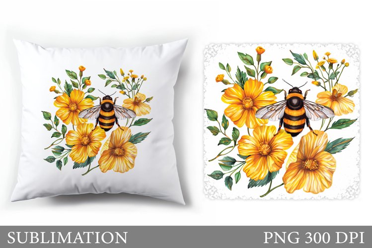 Bee Pillow Sublimation. Flowers Pillow Sublimation