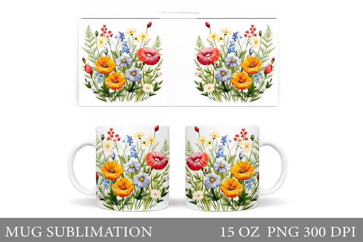 Flowers Mug Wrap Design. Wildflowers Mug Sublimation example image 1