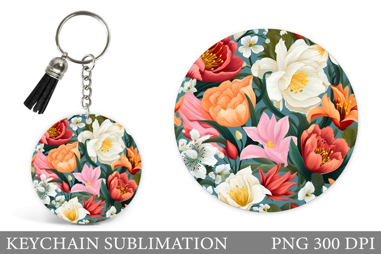 3D Flowers Keychain Design. Flowers Keychain Sublimation
