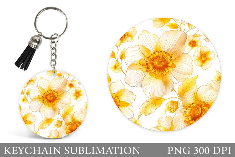 Flowers Keychain Sublimation. Flowers Round Keychain Design