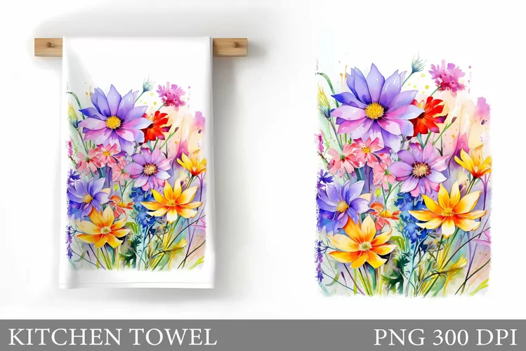 Flowers Kitchen Towel. Wildflowers Kitchen Towel Design