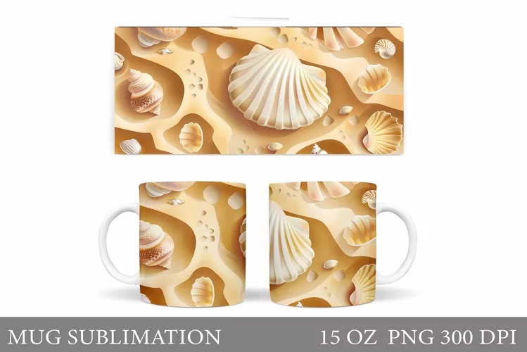 Seashell Mug Sublimation. Sea Mug Wrap Design