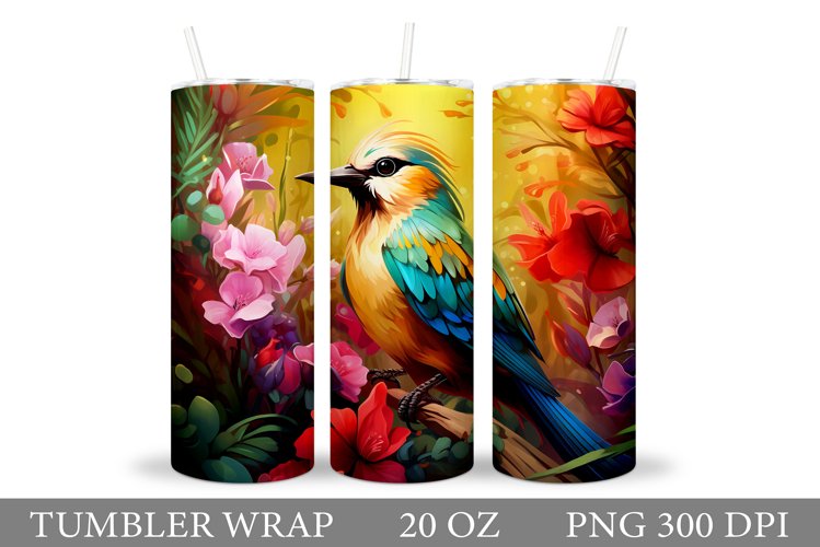 Bird Tumbler Sublimation. Bird Flowers Tumbler Design