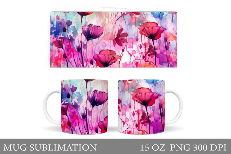 Flowers Mug Sublimation. Abstract Flowers Mug Wrap Design