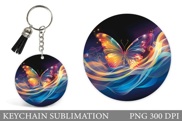 Butterfly Keychain Design. Round Keychain Butterfly example image 1