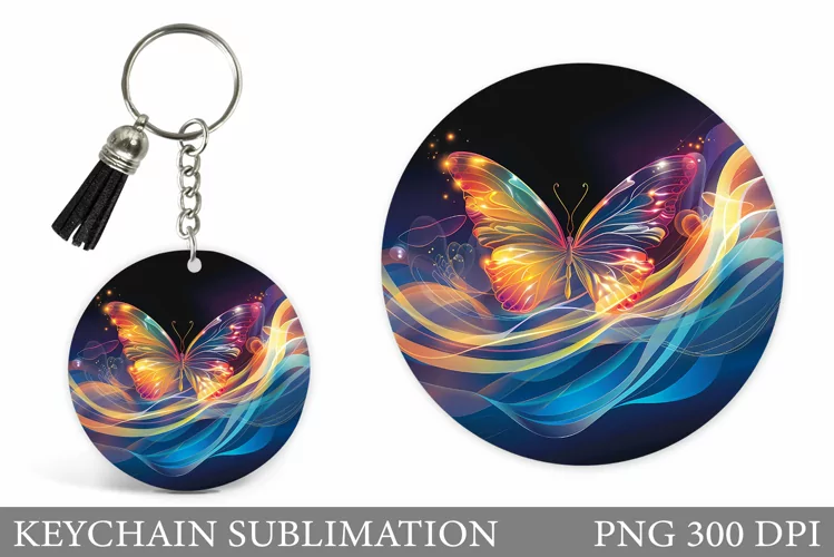 Butterfly Keychain Design. Round Keychain Butterfly