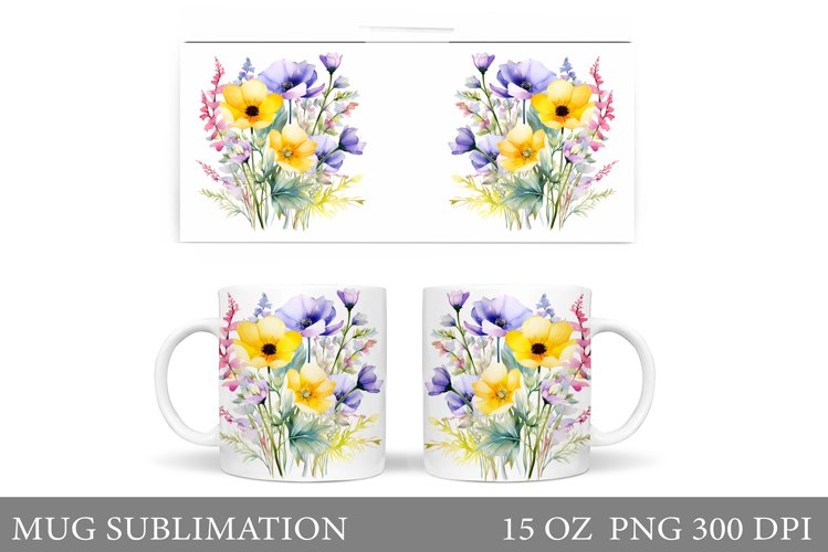 Wildflowers Mug Design. Floral Mug Sublimation example image 1