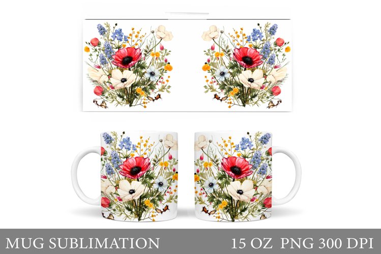 Flowers Mug Wrap Sublimation. Flowers Mug Wrap Design example image 1