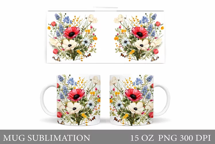 Flowers Mug Wrap Sublimation. Flowers Mug Wrap Design