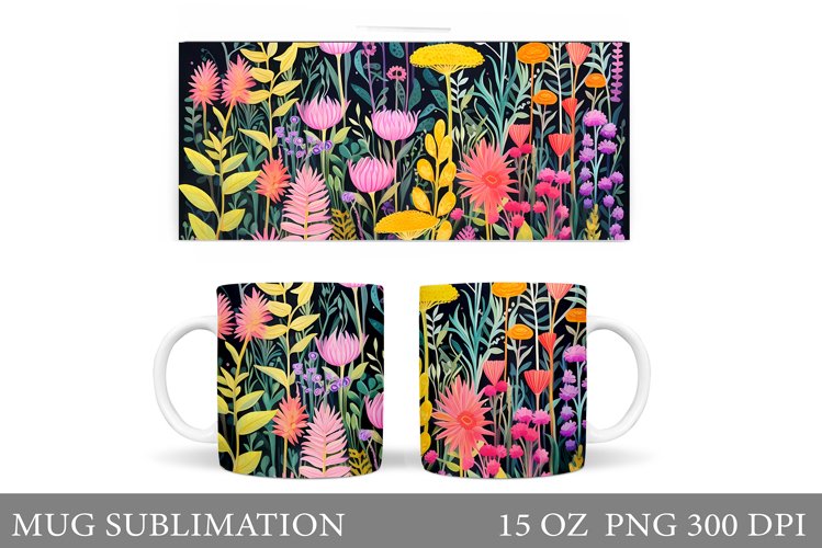 Wildflowers Mug Sublimation. Flowers Mug Wrap Design example image 1