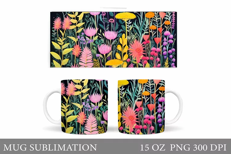 Wildflowers Mug Sublimation. Flowers Mug Wrap Design