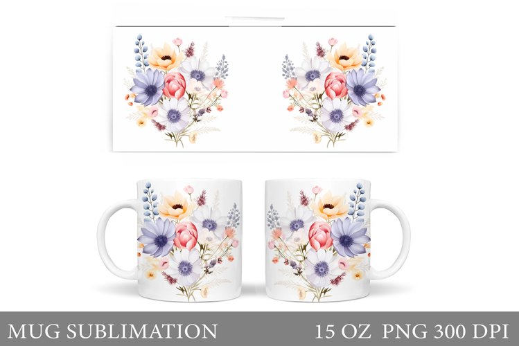 Flowers Mug Wrap Design. Wildflowers Mug Sublimation