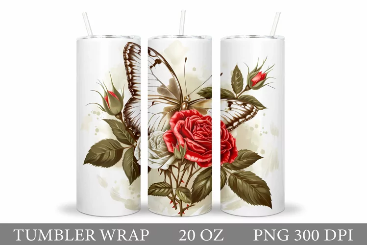Butterfly Tumbler Design. Flowers Tumbler Sublimation