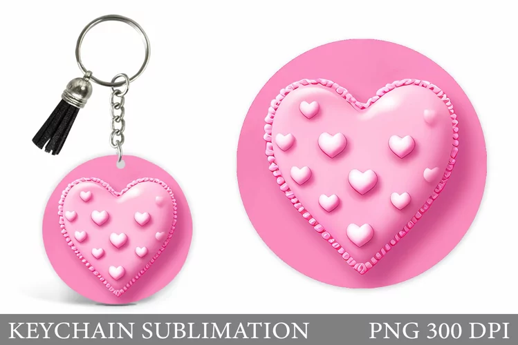 Hearts Keychain Sublimation. Round Keychain Hearts