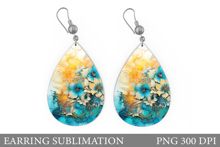Flowers Earring Sublimation. Alcohol Ink Earring Design
