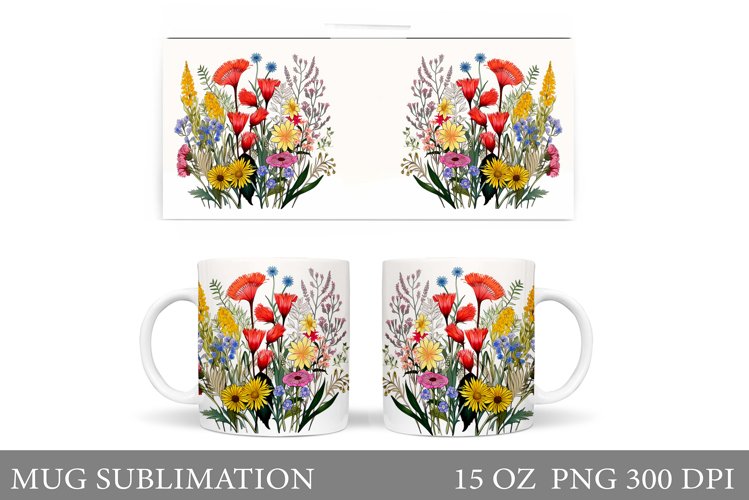 Flowers Mug Wrap Design. Wildflowers Mug Sublimation example image 1
