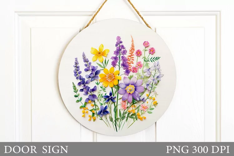 Wildflowers Door Sign Sublimation. Flowers Door Sign Design