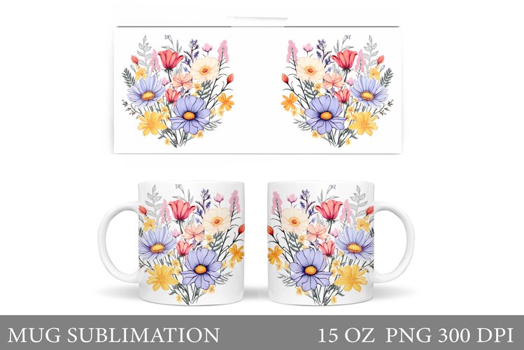 Wildflowers Mug Sublimation. Flowers Mug Wrap Design