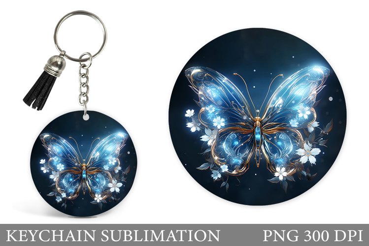 Butterfly Keychain Design. Flowers Keychain Template example image 1