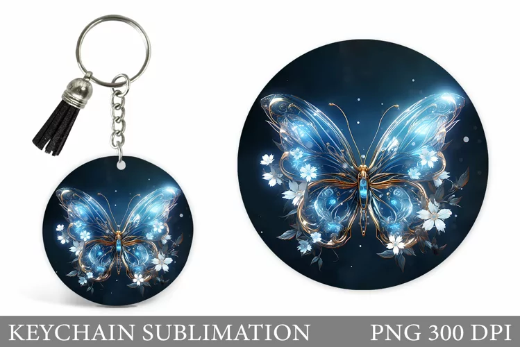 Butterfly Keychain Design. Flowers Keychain Template