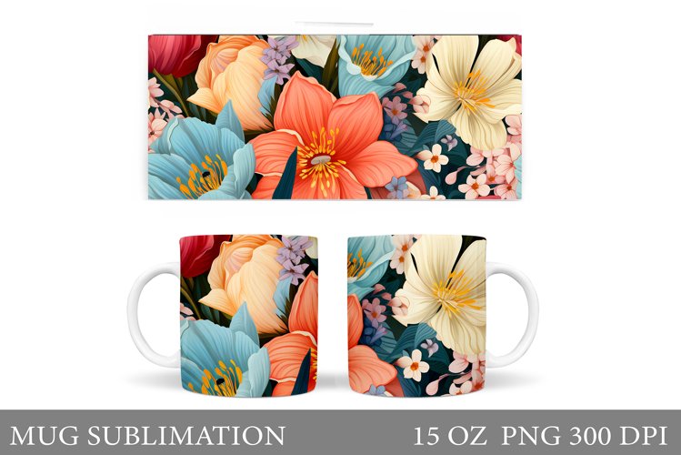 3D Flowers Mug Sublimation. Colorful Flowers Mug Sublimation