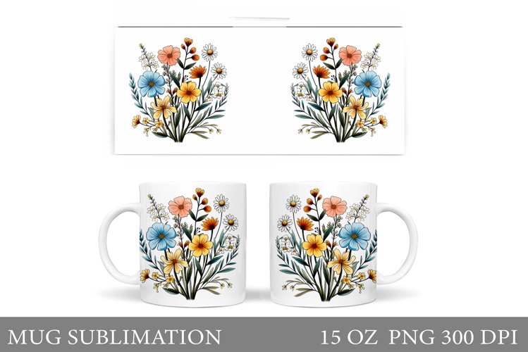 Flowers Mug Wrap Design. Wildflowers Mug Sublimation