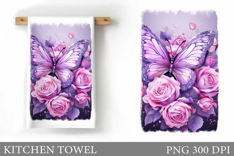 Butterfly Kitchen Towel. Rose Kitchen Towel Design