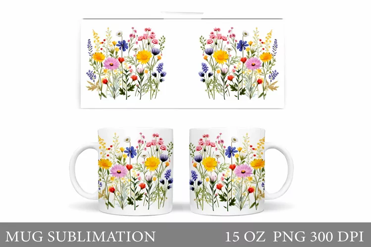 Flowers Mug Sublimation. Wildflowers Mug Design